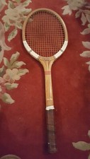 Vintage 1960s Dunlop Maxply wooden tennis racket, with gut strings leather grip