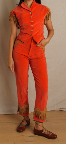 40s vtg orange velvet - , suede