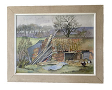 Original Vintage Watercolour Painting of Chicken Coop Shed Signed Framed 1970's