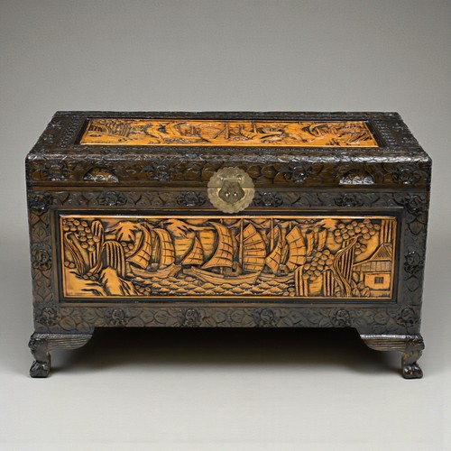 Chinese carved chest trunk - chinese,