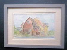 Vintage Watercolour Landscape Painting, Worstead Norfolk, Buildings