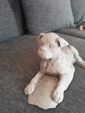 Large 28cm x 12cm Concrete Boxer dog indoor outdoor hand created statue ornament