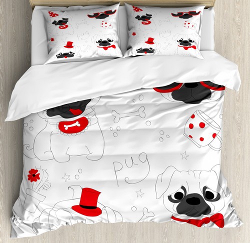 Pug duvet cover set - happy, sad
