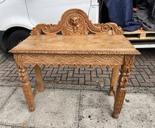 Profusely Carved Antique Victorian Hall Table Console Gallery Back & Gargoyle