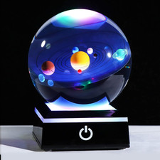 3D Colorful Solar System Crystal Ball with Lights Base Astronomy Gifts for Men K