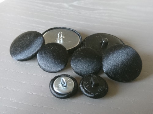 Black satin fabric buttons - satin,