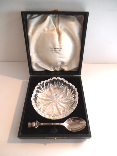 Cut glass jam dish and - cut,