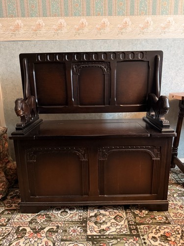 Antique monks bench with - monks,