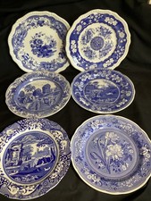 Set Of 6 Spode Blue & White Blue Room Mixed Circular Plates 26.5cm Diameter
