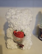Valentines white rose bear - valentines,