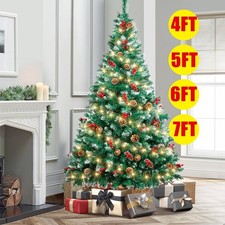 4/5/6/7ft Christmas Tree with Lights Prelit Xmas Artificial Bushy Party Decor UK