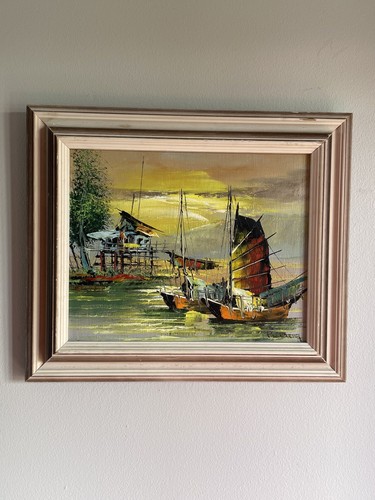 Vintage junk boat - vintage, oil