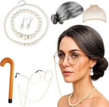 Old Lady Fancy Dress Set, 8Pcs