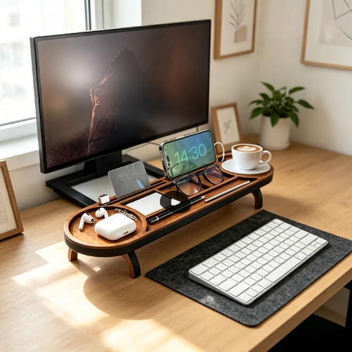 Wooden desk organizer tray - wooden, –