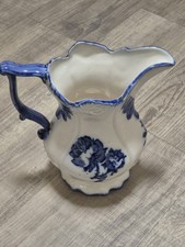 Vintage Flow Blue And White Ironstone Staffordshire Serving Pitcher Jug VGC 