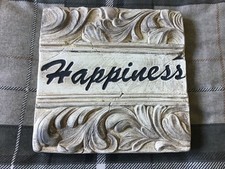 TKMaxx,decorative rustic plaster beige/black/grey 'Happiness' wall plaque.7.5".
