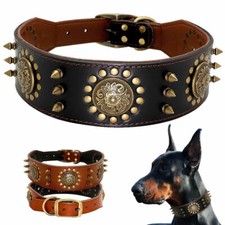 Genuine Leather Dog Collar Heavy Duty Padded for Medium & Large Dogs Rottweiler