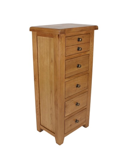 Oak draw tallboy chest - oak, 5