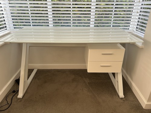 White glass computer desk - glass,