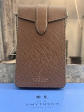 SMYTHSON Phone Case card holder, tiny bag Gold Chain in Panama / Oak RRP 330
