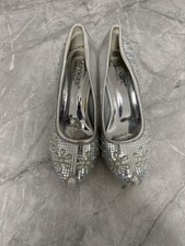 Women's Silver Satin Low Heel Bridal Shoes Size 7