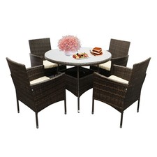 4 Seater Rattan Furniture Set with Round Dining Table Chair Garden Outdoor Patio