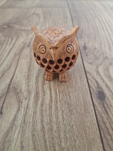 Vintage hand carved wooden owl - wooden,