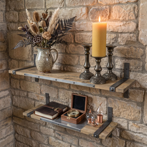 Industrial wooden shelves - wooden, set