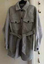 ZARA Ladies Marl Grey Coat Jacket Shacket Belted Size Small 