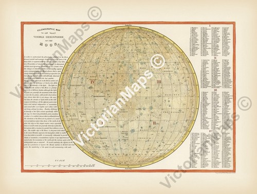 Antique map moon selenographic - moon,