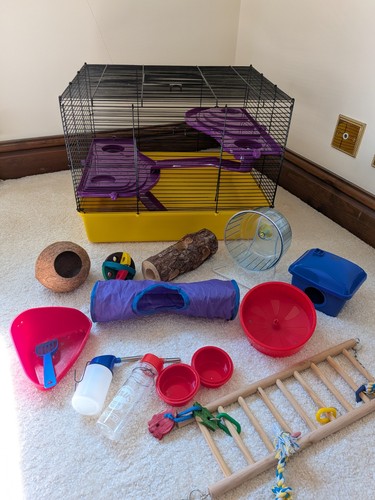 Hamster cage with - toys, and