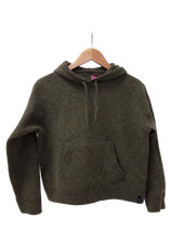 FINISTERRE Ladies UK Size 10 Dark Green Columba Wool Knit Crop Hoodie Pre Loved