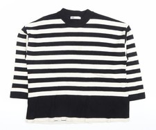 ZARA Women’s Black White Striped Knit Jumper XL Crew Neck 3/4 Sleeve