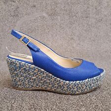 LK Bennett Slingback Shoes Blue 41 UK 8 Leather 3.5" Wedge Heel Peep Toe