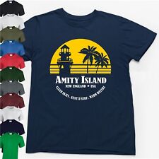 AMITY ISLAND T-SHIRT > Funny Slogan Geek Nerd Shark Jaws Film Movies Gift Mens