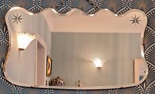 Fab Art Deco Mirror c1930 Rare Wavy Top Shape Bevelled Thick Heavy Quality VGC