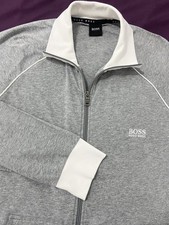 Hugo Boss Men’s Tracksuit Top Size Medium Plae Grey & White Trim Zip Up Casual