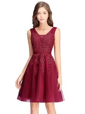 Slveeless Burgundy Women Girls Prom, Party, Dinner, Evening,Wedding Lace Dress