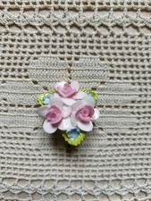Vintage Coalport English China Flower Brooch Pin- Pink Roses & Forget Me 4 x 4cm