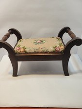 FOOT STOOL VINTAGE VICTORIAN- EDWARDIAN STYAL NEEDLEPOINT - FLORAL PATTERN USA