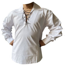 Scottish White Jacobite Ghillie Kilt Shirt with Leather Cord Sizes S - - 5XL