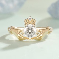 Irish Claddagh 1.75Ct Diamond Crown Engagement Ring 14k Yellow Gold Over Size N