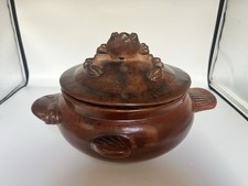 Vintage Stunning Ceramic Round Dish Pot With Crab Lid Fish Detail 20cm