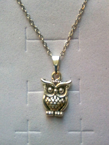 Silver tone owl charm pendant - owl,