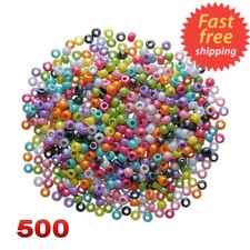 Pony Beads Plastic Assorted Colours Barrel Mixed Craft Hair Braiding 500 8mm