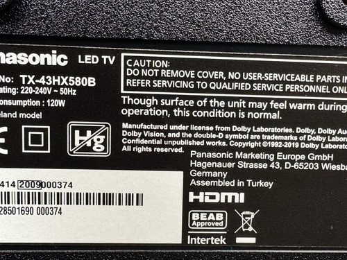 Panasonic 43hx580b 43in - panasonic,