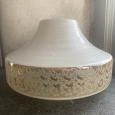 Vintage Retro MCM 1960s White & Gold Glass UFO Flying Saucer Ceiling Light Shade