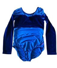 Capezio Future Star Girls Large Blue Velour Rhinestone Gymnastics Leotard