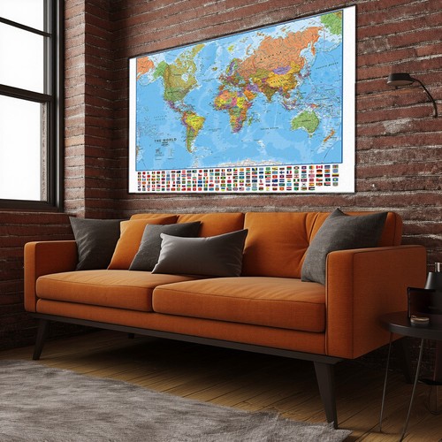 Modern world wall map - world, printed