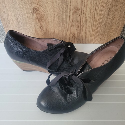 Staccato black leather wedge - leather,